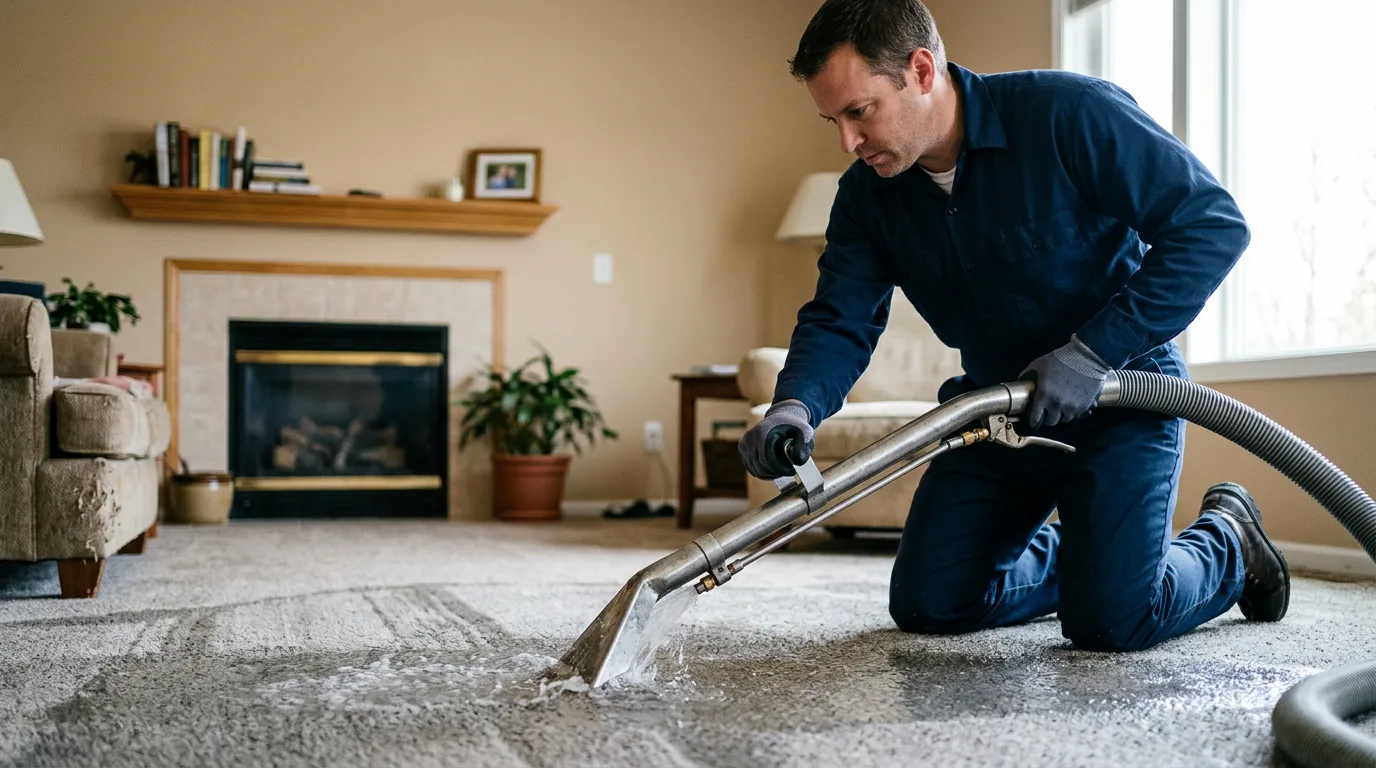Water damage restoration technician working near Gibbs, MO